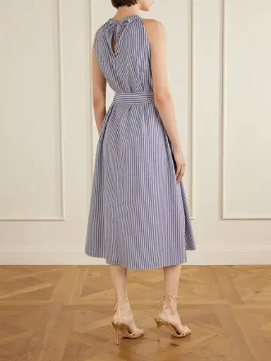 Carolina Herrera Belted Striped Embroidered Cotton-poplin Halterneck Midi Dress | Thumbnail 3 Carolina Herrera Belted Striped Embroidered Cotton-poplin Halterneck Midi Dress | Thumbnail 3