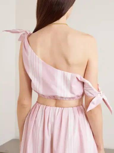Posse Rosie Cropped One-shoulder Tie-detailed Striped Cotton Top | Thumbnail 3