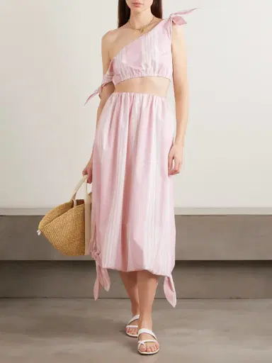 Posse Rose Tie-detailed Striped Cotton Midi Skirt | Thumbnail 2