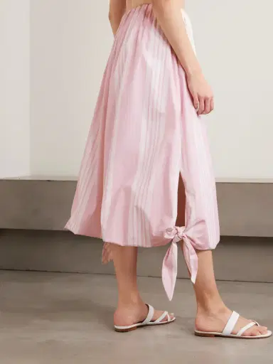 Posse Rose Tie-detailed Striped Cotton Midi Skirt | Thumbnail 3