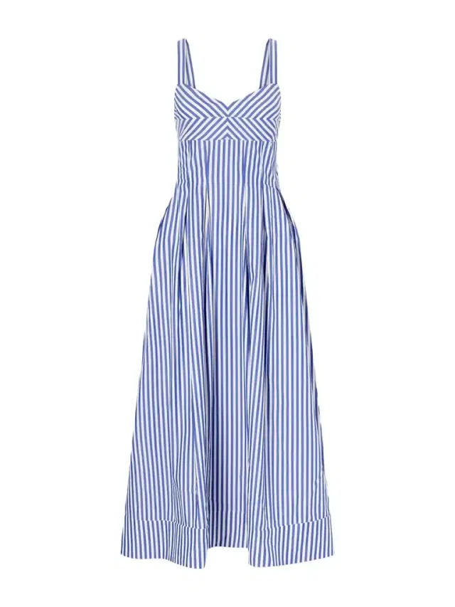 Madeline Pleated Striped Cotton-poplin Maxi Dress