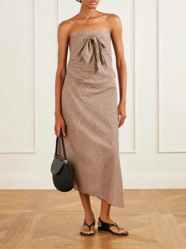 Auralee Sleeveless Knot-detailed Draped Checked Cotton Midi Dress | Thumbnail 2