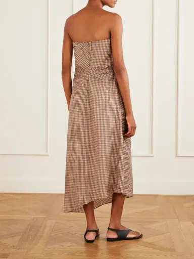 Auralee Sleeveless Knot-detailed Draped Checked Cotton Midi Dress | Thumbnail 3