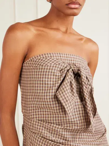 Auralee Sleeveless Knot-detailed Draped Checked Cotton Midi Dress | Thumbnail 4