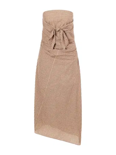 Auralee Sleeveless Knot-detailed Draped Checked Cotton Midi Dress | Thumbnail 1