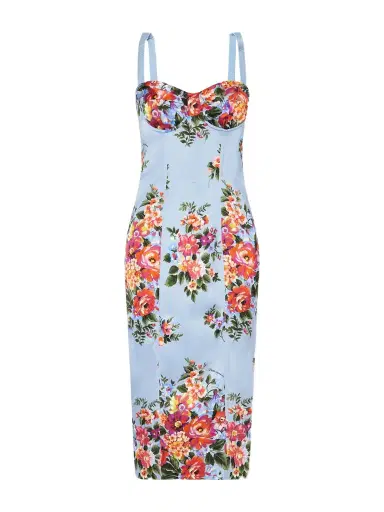 Dolce & Gabbana Floral-print Satin Bustier Midi Dress | Thumbnail 1 Dolce & Gabbana Floral-print Satin Bustier Midi Dress | Thumbnail 1