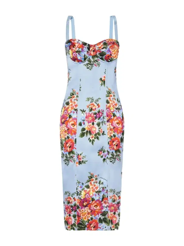 Floral-print Satin Bustier Midi Dress