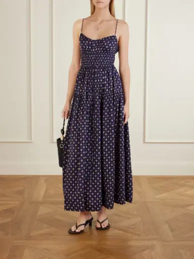 DÔEN Safia Smocked Printed Cotton And Silk-blend Voile Maxi Dress | Thumbnail 2 DÔEN Safia Smocked Printed Cotton And Silk-blend Voile Maxi Dress | Thumbnail 2