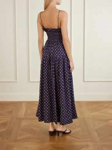 DÔEN Safia Smocked Printed Cotton And Silk-blend Voile Maxi Dress | Thumbnail 3 DÔEN Safia Smocked Printed Cotton And Silk-blend Voile Maxi Dress | Thumbnail 3