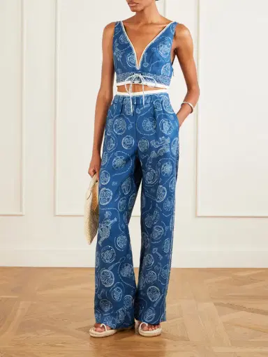 ALÉMAIS Lucky Pleated Printed Linen Wide-leg Pants | Thumbnail 2