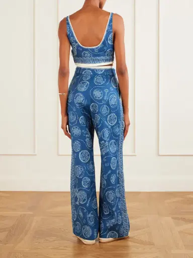 ALÉMAIS Lucky Pleated Printed Linen Wide-leg Pants | Thumbnail 3