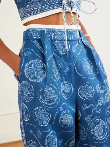 ALÉMAIS Lucky Pleated Printed Linen Wide-leg Pants | Thumbnail 4