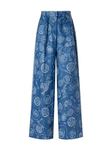 ALÉMAIS Lucky Pleated Printed Linen Wide-leg Pants | Thumbnail 1