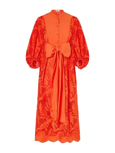 Erdem Bow-detailed Embroidered Poplin And Lace Midi Dress | Thumbnail 1 Erdem Bow-detailed Embroidered Poplin And Lace Midi Dress | Thumbnail 1