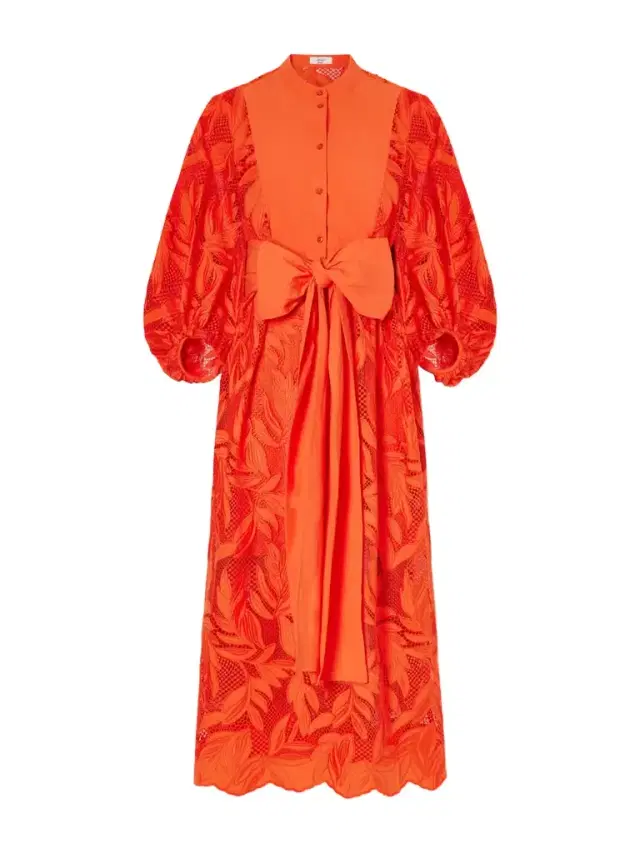 Erdem Bow-detailed Embroidered Poplin And Lace Midi Dress