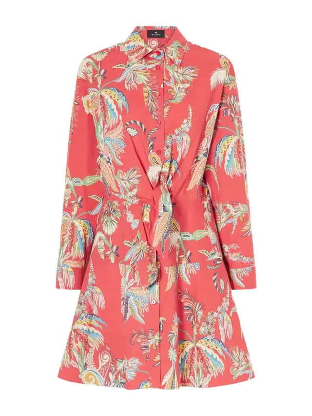 Knotted Printed Cotton-blend Mini Dress