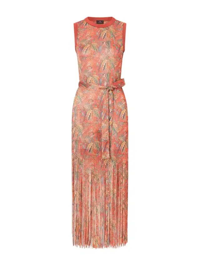 Etro Belted Fringed Jacquard-knit Midi Dress