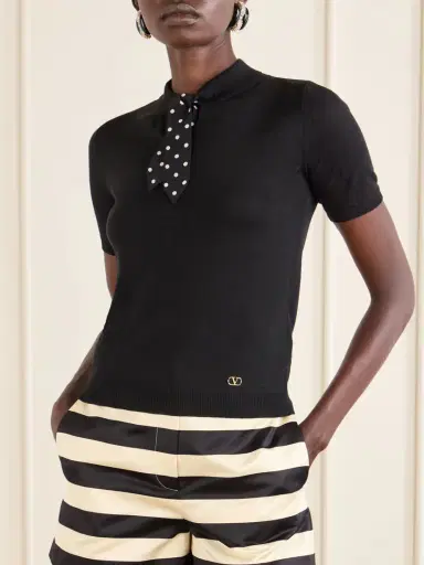 Valentino Garavani Silk-trimmed Wool-blend Knit Polo Shirt | Thumbnail 3 Valentino Garavani Silk-trimmed Wool-blend Knit Polo Shirt | Thumbnail 3