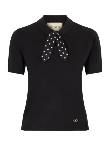 Valentino Garavani Silk-trimmed Wool-blend Knit Polo Shirt | Thumbnail 1 Valentino Garavani Silk-trimmed Wool-blend Knit Polo Shirt | Thumbnail 1
