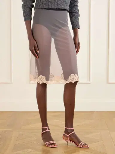 Valentino Garavani Lace-trimmed Mesh Midi Skirt | Thumbnail 3 Valentino Garavani Lace-trimmed Mesh Midi Skirt | Thumbnail 3