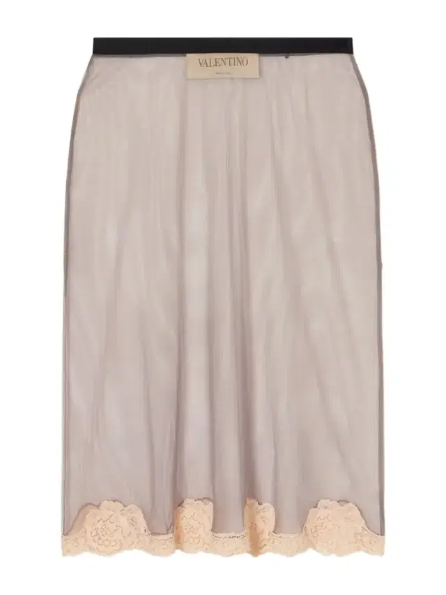 Lace-trimmed Mesh Midi Skirt