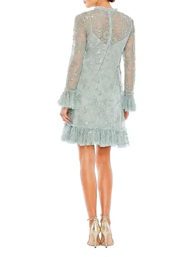 Mac Duggal Women's Floral Sequin Ruffled Illusion Minidress - Seafoam - Size 14 | Thumbnail 2