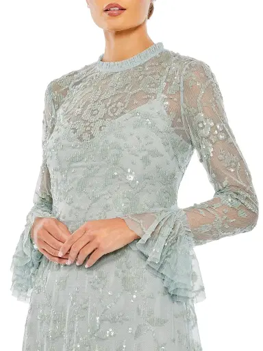 Mac Duggal Women's Floral Sequin Ruffled Illusion Minidress - Seafoam - Size 14 | Thumbnail 3