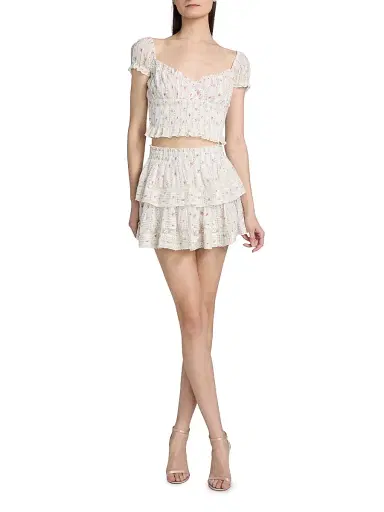 LoveShackFancy Women's Ruffled Floral Cotton A-Line Miniskirt - Poppy Red | Thumbnail 2