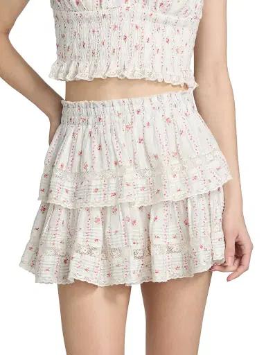 LoveShackFancy Women's Ruffled Floral Cotton A-Line Miniskirt - Poppy Red | Thumbnail 3