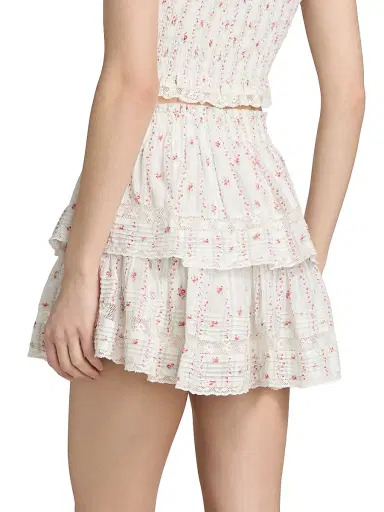 LoveShackFancy Women's Ruffled Floral Cotton A-Line Miniskirt - Poppy Red | Thumbnail 5