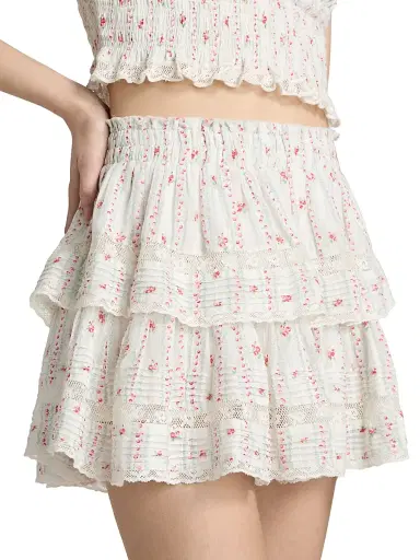 LoveShackFancy Women's Ruffled Floral Cotton A-Line Miniskirt - Poppy Red | Thumbnail 6