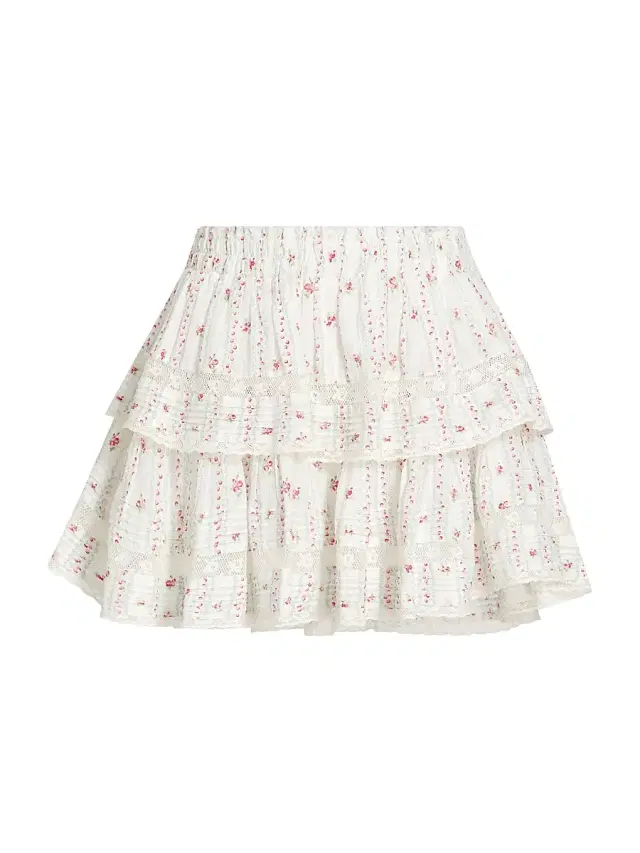 LoveShackFancy Women's Ruffled Floral Cotton A-Line Miniskirt - Poppy Red