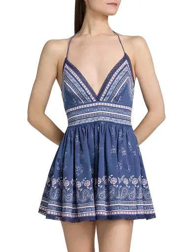 LoveShackFancy Women's Arletta Printed Cotton-Blend Minidress - Midnight Harbor - Size 14 | Thumbnail 3 LoveShackFancy Women's Arletta Printed Cotton-Blend Minidress - Midnight Harbor - Size 14 | Thumbnail 3