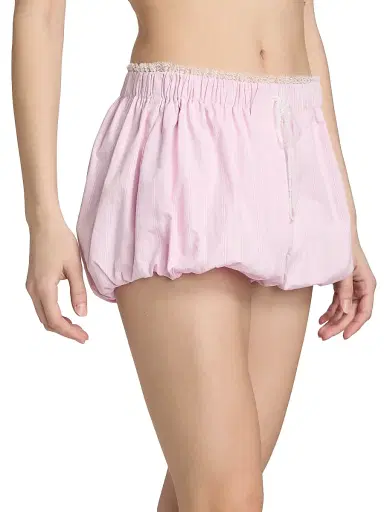 LoveShackFancy Women's Sparrow Lace-Trimmed Striped Cotton Shorts - Hibiscus Honey | Thumbnail 4