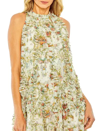 Mac Duggal Women's Floral Ruffle Midi-Dress - Ivory Multi - Size XL | Thumbnail 3