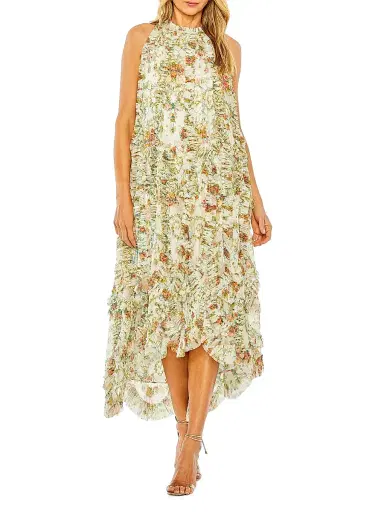 Mac Duggal Women's Floral Ruffle Midi-Dress - Ivory Multi - Size XL | Thumbnail 1