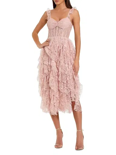 Mac Duggal Women's Lace Ruffled A-Line Midi-Dress - Blush - Size 0 | Thumbnail 1 Mac Duggal Women's Lace Ruffled A-Line Midi-Dress - Blush - Size 0 | Thumbnail 1