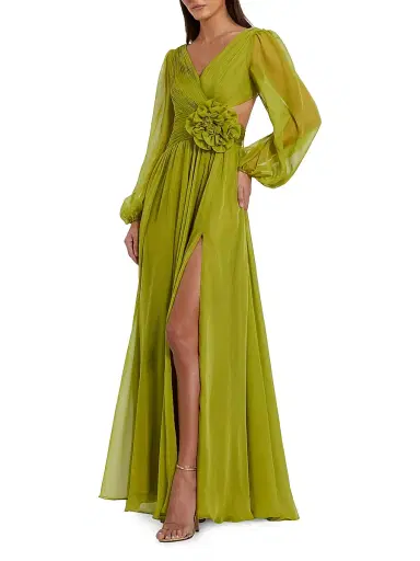 Mac Duggal Women's Ruched Chiffon A-Line Gown - Apple Green - Size 12 | Thumbnail 1 Mac Duggal Women's Ruched Chiffon A-Line Gown - Apple Green - Size 12 | Thumbnail 1