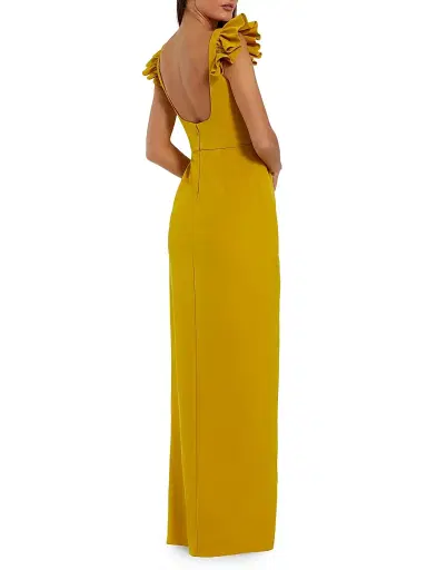Mac Duggal Women's Ruffled Crepe Column Gown - Chartreuse - Size 12 | Thumbnail 2