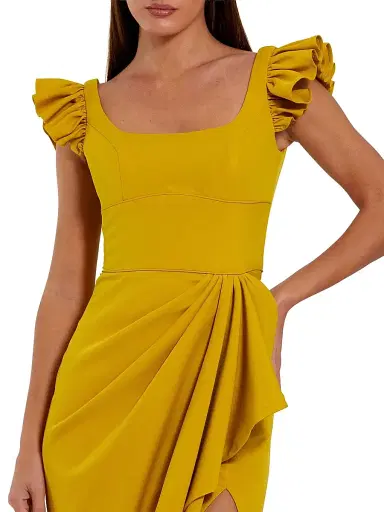 Mac Duggal Women's Ruffled Crepe Column Gown - Chartreuse - Size 12 | Thumbnail 3