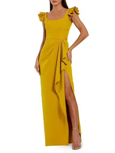 Mac Duggal Women's Ruffled Crepe Column Gown - Chartreuse - Size 12 | Thumbnail 1