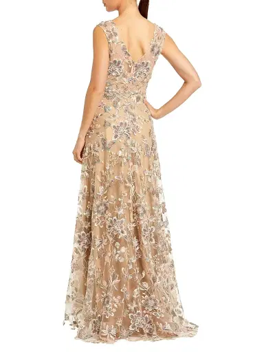 Mac Duggal Women's Floral Embroidered V-Neck Gown - Taupe - Size 14 | Thumbnail 2
