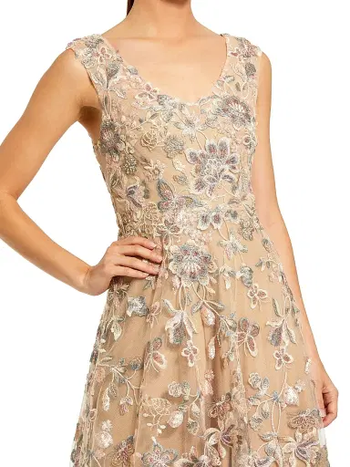 Mac Duggal Women's Floral Embroidered V-Neck Gown - Taupe - Size 14 | Thumbnail 3