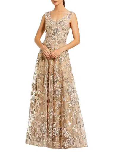 Mac Duggal Women's Floral Embroidered V-Neck Gown - Taupe - Size 14 | Thumbnail 1