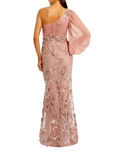 Mac Duggal Women's One-Shoulder Embroidered Chiffon Trumpet Gown - Mocha | Thumbnail 2 Mac Duggal Women's One-Shoulder Embroidered Chiffon Trumpet Gown - Mocha | Thumbnail 2