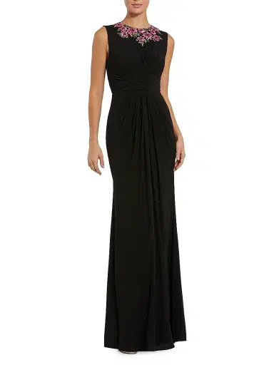Mac Duggal Women's Floral Embellished Twisted Jersey Gown - Black Multi - Size 14 | Thumbnail 1 Mac Duggal Women's Floral Embellished Twisted Jersey Gown - Black Multi - Size 14 | Thumbnail 1