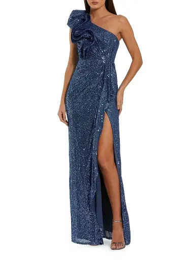 Mac Duggal Women's One-Shoulder Sequined Column Gown - Ocean - Size 14 | Thumbnail 1 Mac Duggal Women's One-Shoulder Sequined Column Gown - Ocean - Size 14 | Thumbnail 1