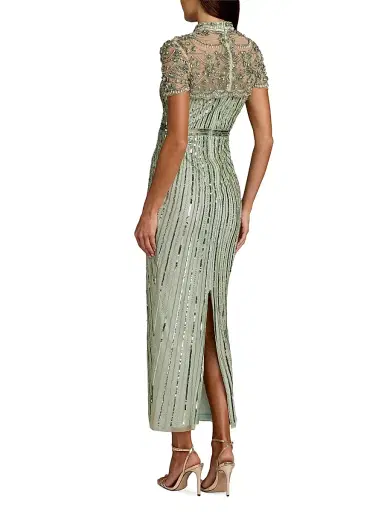 Mac Duggal Women's Beaded Sequined Sheath Maxi Dress - Light Sage - Size 14 | Thumbnail 2