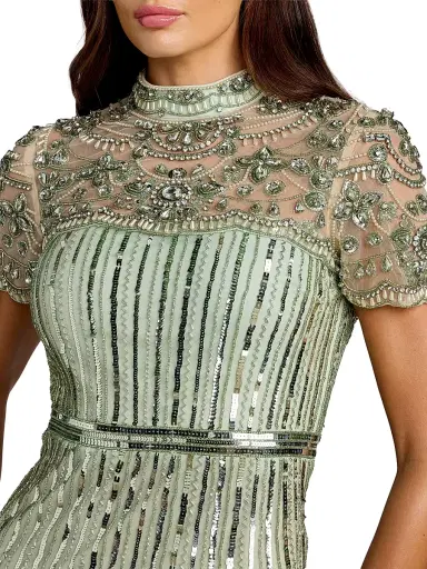 Mac Duggal Women's Beaded Sequined Sheath Maxi Dress - Light Sage - Size 14 | Thumbnail 3