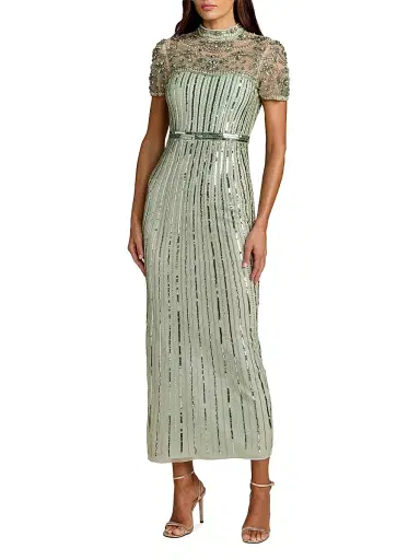 Mac Duggal Women's Beaded Sequined Sheath Maxi Dress - Light Sage - Size 14 | Thumbnail 1